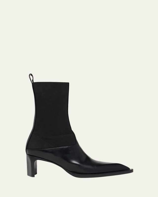 Stretch Leather Ankle Booties
